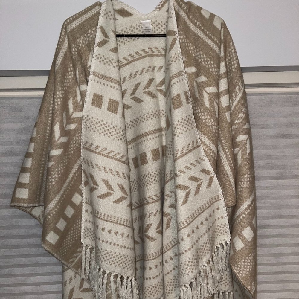 Cream Fringe Poncho